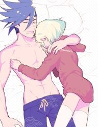 1femboy 2boys after_sex aftercare androgynous bottomless cuddling femboy galo_thymos gay lio_fotia male on_bed petite petite_body petite_male promare questionable size_difference sleeping sleeping_together slim slim_male slim_waist stockings suggestive thighhighs twink white_legwear wholesome yaoi