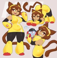 9/11 ass big_ass big_breasts breasts busty cap cat_ears catgirl exqmaster fat_ass gameoverse kaboodle_(gameoverse) kit_(gameoverse) large_breasts stretching tail thick_thighs thin_waist twin_towers wide_hips wink