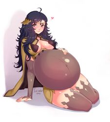 black_hair cleavage clothing female fire_emblem highres iri-neko long_hair nintendo ophelia_(fire_emblem) pregnant ready_to_pop sitting smile solo