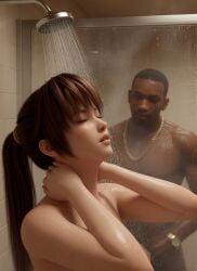 1boy1girl 1girl1boy 3d ai_generated aroused aroused_face asian_female bathroom black_male breasts breasts_out carl_johnson chain crossover dark-skinned_male dead_or_alive eastern_and_western_character eyes_closed gangster ghetto gold_chain gold_jewelry grand_theft_auto grand_theft_auto:_san_andreas hands_on_neck interracial jewelry kasumi_(doa) koei_tecmo kunoichi light-skinned_female looking_at_partner los_santos lovers lustful_gaze muscular_male night ninja ninja_gaiden nipple nude nude_female nude_male ponytail relaxed relaxed_expression rockstar_games romantic_ambiance romantic_couple shower shower_head shower_steam showering staring_at_partner taking_a_shower team_ninja watching wet wet_body wowzerspowzers