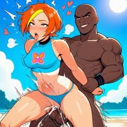 1boy 1girls ahe_gao ai ai_assisted ai_generated beach butterfly_(planetronika) cum cumming dark-skinned_male fit fit_body fit_female fucked_from_behind fucked_silly loving_it orange_hair planetronika prussia123 pulling_arms sex sexy sexy_body sexy_clothing sexy_female short_hair standing standing_sex sunny swimsuit swimwear tan tan_body