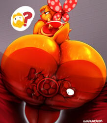 1boy 1girls accidental_facesitting ass ass_sweat bottom_heavy bubble_butt female furry huge_ass huge_butt indoors koopa koopalings larger_female male mario_(series) nintendo sitting smaller_male sweat unaware unaware_buttcrush unaware_facesitting vhsdaii wendy_o._koopa wide_hips