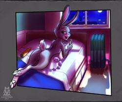 2016 anal_beads anthro building carrot cellphone city disney female flat_chest food judy_hopps lagomorph lichfang mammal moon night phone pussy rabbit sex_toy solo vegetable window zootopia