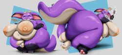 absurd_res anthro balls big_breasts big_butt blush breasts butt buttplug digital_media_(artwork) duo fur genitals gynomorph hi_res huge_breasts huge_butt humanoid_genitalia humanoid_penis intersex looking_back mop_(artist) navel nipples nude overweight overweight_anthro penis plug_(sex_toy) rebi sex_toy short short_anthro simple_background small_penis smile stack tail text thick_thighs wide_hips