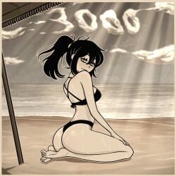 1girls solo solo_focus solo_female female female_only female_focus ass big_ass fat_ass large_ass big_butt curvy voluptuous voluptuous_female curvaceous curvy_figure curvy_female tagme thighs thick_thighs renee_graves mother_(the_coffin_of_andy_and_leyley) milf mature_female mature the_coffin_of_andy_and_leyley hi_res highres high_resolution absurd_res absurdres absurd_resolution alternate_version_available redlotus black_hair tied_hair ponytail sidelocks green_eyes hair_between_eyes looking_back blush blushing umbrella beach_umbrella cloud clouds bare_shoulders sweaty_body sweaty_butt sweaty_back sweat sweating_female sweating breasts medium_breasts sideboob sitting feet soles barefoot calves bare_calves bikini bikini_top bikini_bottom black_bikini water ocean sand beach outside outdoors light_skin light-skinned_female back rear_view back_view smile smiling half-closed_eyes narrowed_eyes bedroom_eyes seductive seductive_look seductive_smile seductive_eyes follower_celebration milestone_celebration