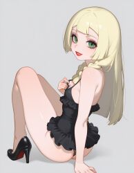 ai_generated blonde_female goth_girl goth_makeup gothic_lolita green_eyes heavenly_body high_heels lillie_(pokemon) long_hair makeup perfect_boobs perfect_legs petite_female pokemon sexy_pose slim_female slutty_dress slutty_female small_breasts temptation tempting_viewer