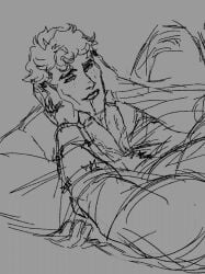 unquietremains victor_(deadlock) deadlock valve male long_hair long_hair_male black_hair black_hair_male stitches doorman_(deadlock) twink sketch monochrome black_and_white blowjob oral hand_on_cheek 2boys male_only male_focus gay yaoi