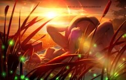 2girls aino_minako ass bishoujo_senshi_sailor_moon blonde_hair breasts cattail cherry_in_the_sun cherryinthesun cunnilingus fireflies hand_on_another's_head head_back hino_rei lens_flare lying minako_aino multiple_girls nipples nude ocean on_back oral panties picnic_blanket plant rei_hino spread_legs sunset top-down_bottom-up tree underwear yuri