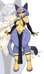 ass big_breasts breasts cat_ears cat_girl cat_tail catgirl egyptian egyptian_female embarrassed female female_only hestid palworld pocketpair sekhmet_(pal) solo solo_female thick thick_ass thick_thighs thighhighs thighs