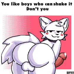 gif boykisser_(meme) boykisser operario_juniors anonymous_artist 1boy caption anthro animated_gif animated ass_focus ass twerking_at_viewer twerking balls tail solo_male solo_femboy white_body white_fur furry furry_male presenting_hindquarters nude meme erect_penis erect_dick penis