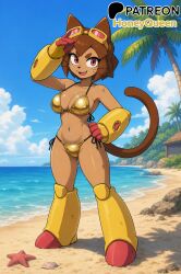1girls animal_ears anthro anthro_only anthrofied bikini breasts brown_fur brown_hair cat_ears cat_tail eyewear feline feline_humanoid female female_only fur furry furry_female furry_only gameoverse gold_bikini kit_(gameoverse) medium_hair solo tail whiskers belly belly_button cat catgirl clouds fang looking_at_viewer open_mouth outdoors short short_hair sky solo_female solo_focus thighs big_breasts glitch_productions hand_on_hip smiling golden_bikini swimsuit smile voluptuous_female voluptuous female_focus eyelashes ai_generated beach curvy honey_queen_studios palm_trees seductive summer sunny_day thick_thighs tropical_island wide_hips