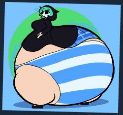 misha_(shygal) shy_gal female female_only female_focus honeyswells hyper_butt hyper_ass hyper_belly monobutt panties shimapan fat_ass breasts big_breasts short_dress green_hair mask