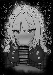 1boy 1girls :>= bare_shoulders big_penis black_and_white blush breasts censored dark-skinned_male dark_skin detailed_background drooling eyelashes fate/grand_order fate/strange_fake fate_(series) fellatio female francesca_prelati_(fate) hair_flower heart human indoor inside interracial kurotama long_hair looking_at_viewer male male_pov oral oral_sex penis pov pov_eye_contact room saliva shiny shiny_skin sketch sound_effects squatting sweat text tied_hair tongue_out vein veins veiny veiny_penis braid police_uniform