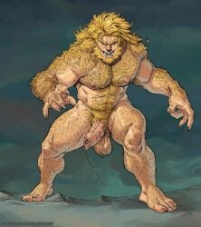 male male_only bara muscles muscular marvel marvel_comics x-men victor_creed sabretooth sideburns body_hair blonde_hair penis balls solo solo_male bruteandbrawn nude boner erection