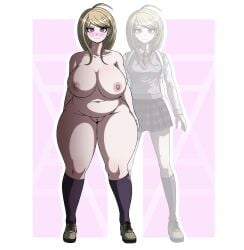 1girls akamatsu_kaede before_and_after belly blonde_female blonde_hair blush blushing chubby chubby_female comparison danganronpa danganronpa_v3 erect_nipples gigantic_thighs hard_nipples huge_breasts huge_thighs muffin_top naked_female navel naver nude nude_female pudgy_belly pussy thick_thighs thighhighs weight_gain wide_hips