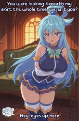 ai_generated ai_assisted breasts uncensored thick_thighs thighs thick_ass curvy curvy_female curvy_body moonwool_branch big_breasts large_breasts huge_breasts clothed clothed_female long_hair very_long_hair blue_eyes blue_hair kono_subarashii_sekai_ni_shukufuku_wo! konosuba aqua_(konosuba) comic talking talking_to_viewer caption looking_at_viewer solo solo_focus solo_female female female_only female_focus crossed_arms open_mouth