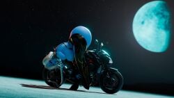 warhammer_(franchise) warhammer_40k tau alien blue_skin blue_body white_hair long_hair bysamzan asaron big_breasts big_ass bubble_butt wide_hips breasts_bigger_than_head leaning leaning_forward bending bending_over bending_forward vehicle bike motorcycle biker_girl alien_girl alien_humanoid moon moonlight space pink_eyes black_sclera ponytail skimpy skimpy_clothes revealing_clothes tongue_out winking solo solo_female solo_focus 1girl 1girls