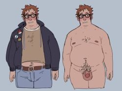 1boy 2d balls belly_peek blush chest_hair chubby chubby_belly chubby_male clothed digital_media fat fat_male flaccid ginger ginger_hair ginger_male glasses happy_trail hebiwoogie human human_male human_only male male_only moobs nerd nerdy nerdy_male nude orange-haired_male orange_hair original_character overweight overweight_male penis pubic_hair small_penis solo testicles