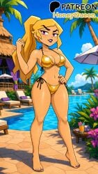 miss_information_(gameoverse) gameoverse glitch_productions big_breasts bikini blonde_hair blonde_female hand_on_hip ponytail purple_eyes smiling looking_at_viewer wide_hips golden_bikini gold_bikini swimsuit smile 1girls light-skinned_female light_skin voluptuous_female voluptuous female female_only female_focus eyelashes purple_nails nail_polish purple_nail_polish ai_generated beach breasts curvy feet honey_queen_studios outdoors palm_trees seductive sky solo summer sunny_day thick_thighs thighs tropical_island