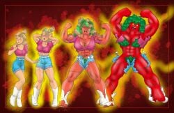attack_of_the_killer_tomatoes female hair_color_change hair_loss muscle_growth muscles muscular muscular_female plant plant_girl plant_transformation qkstudios tagme transformation transformation_sequence