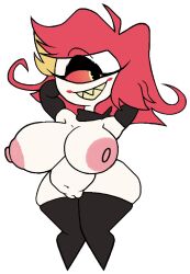 hazbin_hotel hellaverse niffty_(hazbin_hotel) red_hair cyclops_girl big_breasts arms_behind_head 2d 2d_(artwork) highres high_quality high_resolution tagme deadass_77 white_body pink_nipples