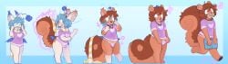 2023 absurd_res anthro book breasts brown_body brown_fur brown_hair clothing digital_media_(artwork) eyewear female final_fantasy ftm_transformation fur gender_transformation genital_growth genitals glasses growth hair hi_res holding_book holding_object interrobang male mammal moogle open_mouth pawberry pawpads penis penis_growth pink_clothing pink_shirt pink_topwear rodent scarf sciurid sequence shirt simple_background smile solo species_transformation square_enix standing surprised topwear transformation tree_squirrel underwear
