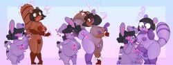 2025 anthro anthro_on_anthro anthro_to_inanimate balls black_hair breasts brown_body brown_fur button_(fastener) duo eyewear fur genitals glasses gynomorph gynomorph/gynomorph hair handjob hi_res inanimate_transformation intersex intersex/intersex lagomorph leporid mammal navel nipples nude pawberry penile penis procyonid purple_body rabbit raccoon round_glasses seam_(sewing) sequence sex shocked short_stackification shortstack shrinking size_transformation smile surprised tail trans_(lore) trans_woman_(lore) transformation whistling