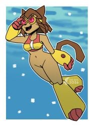 1girls bikini bottomless cat feline female fish_birb gameoverse glitch_productions kit_(gameoverse) pussy solo swimsuit swimwear underwater youtube