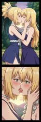 ai_generated blonde_hair deep_kissing dr.stone dr_stone incest kissing kohaku_(dr._stone) kohaku_(dr.stone) only_female ruri_(dr.stone) saliva sisters yuri
