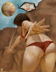 2girls anna_williams annoyed assassin ball_(object)_transformation ball_transformation bandai_namco beach_background beach_ball beachwear bikini_top commission femdom handprint humiliating humiliating_transformation inflatable_transformation namco nina_williams redblacktac sibling_rivalry sisters spanked spanked_butt spanked_mark spanking tekken tekken_8 volleyball