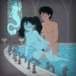 ai_generated bathtub bathtub_sex black_hair ghost ghost_girl glasses harry_james_potter harry_potter harry_potter_(series) mermaid moaning moaning_myrtle pigtails prefects'_bathroom sex_from_behind