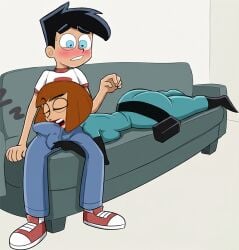 ass big_ass black_hair blue_eyes brown_hair bulge danny_fenton danny_phantom drooling edit edited_by_uploader erection female incest madeline_fenton male mother_and_son saliva sideboob simple_background sleep_molestation sleeping suit tagme tagme_(artist) white_background