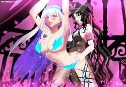 2girls 2girls1boy bent_over convenient_censoring fate/grand_order fate_(series) female female_only hip_grab kama_(fate/grand_order) lesbian_sex robintheotaku sessyoin_kiara sex standing_doggy_style standing_sex strap-on yuri