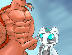 2016 absurd_res alternate_version_available amphibian anthro arthropod balls biceps big_eyes claws clenched_teeth colored crustacean cyan_eyes duo erection fan_character fish fizzlesticks grey_skin head_tentacles hi_res larry_the_lobster league_of_legends lobster male mammal marine muscular muscular_male nickelodeon nude penis red_body reluctant shaded shiny simple_background size_difference slim smile smirk smooth_skin spongebob_squarepants standing teeth thebigblackcod uncut unknown_species vein veiny_penis video_games what yaoi