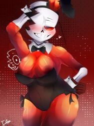 big_breasts blushing bunny_ears bunnysuit genderswap idonthavenoclu1 isouuup red_body red_eyes sans sans_au sans_oc skeleton undertale undertale_(series) undertale_au