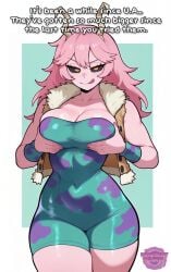 ai_generated big_breasts black_sclera boku_no_hero_academia breasts brown_vest busty busty_female cleavage english english_text fanart female female_focus female_only flirting flirting_with_viewer flirty fur fur_vest grabbing_own_breast hips jorgecarlosai long_hair mina_ashido mina_ashido_time-skip my_hero_academia navel pink_hair pink_skin pinky_(mha) quirk_(mha) quirked_human_(my_hero_academia) sexy sexy_body sexy_female strapless strapless_unitard taut_clothes text thick thighs timeskip toned toned_female tongue tongue_lick tongue_out unitard vest watermark wide_hips wristbands yellow_eyes
