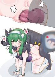 2d all_fours anus camera canine canine_on_human canine_penis clothing eyeliner female_on_feral femsub feral feral_on_female feral_on_human feral_penetrating feral_penetrating_human filming green_hair highres human_female human_on_feral human_penetrated knot narrowed_eyes nipple_bulge original original_character pale-skinned_female pale_skin pussy recording seiranaichi small_breasts stockings submissive_human thick_ass thighhighs uncensored vagina vaginal_penetration wide_hips yellow_eyes zoophilia
