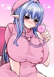 ashling_(no-plan) blue_hair breasts huge_breasts kawasumi_(ashling) nurse pointy_ears