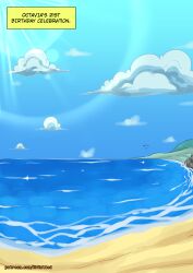 beach bird cloud comic comic_page helluva_boss mrmelted ocean ocean_background outdoors png sand sky starbreaker sunlight text text_box water