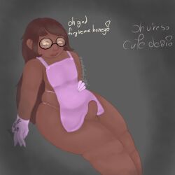 1boy apron apron_lift apron_only black_body chubby chubby_femboy cornifer dark-skinned_femboy dark-skinned_male dark_skin erection femboy glasses glasses_on_face hollow_knight humanized long_hair male male_only penis penis_out pink_apron small_penis solo solo_focus