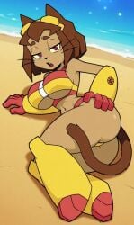 ai ai_assisted ai_background ai_generated ass ass_focus beach_background female female_only gameoverse glitch_productions kit_(gameoverse) laying_down laying_on_side swimsuit