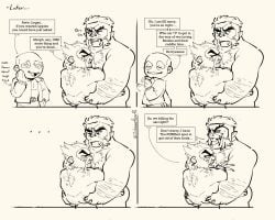 bara blonde_hair body_hair james_howlett johnarthur0 male male_only marvel marvel_comics meme monochrome morph_(marvel) muscles muscular nude sabretooth sideburns size_difference speech_bubble victor_creed wolverine_(x-men) x-men