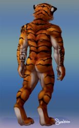 1boy anthro ass black_fur feline fur mahigan male male_only mammal nude orange_fur rammstein solo sorabito standing tiger white_fur