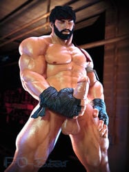 1boy 3d abs bandage bara black_hair erection f0-star facial_hair gloves human male male_only masturbation muscle nude pecs penis ryu_(street_fighter) solo street_fighter testicles