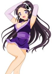 absurdres black_hair breasts dress elsea_de_lute_irma happy highres kami_nomi_zo_shiru_sekai legs long_hair miniskirt photoshop ponytail purple_eyes short_dress skirt smile thighs tied_hair vector_trace