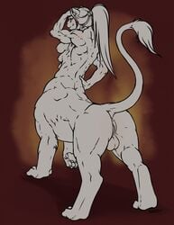 1futa 2016 anthro anus ass balls breasts feline female fur futanari hair iggi intersex mammal multi_breast muscular nipples no_color nude presenting presenting_hindquarters pussy savant_(kintarius) simple_background sketch solo solo_futa taur