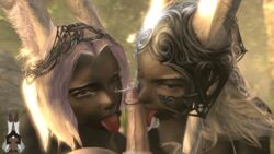 16:9 2016 2girls 3d animal_humanoid animated armor collaborative_fellatio dark-skinned_female dark_skin erection faceless_male fellatio female final_fantasy final_fantasy_xii fran group hair headgear helmet humanoid lagomorph looking_at_viewer male mammal mjrn multiple_girls oral penis pov rabbit_humanoid sex source_filmmaker square_enix stallorde straight viera white_hair