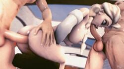 2boys 3d animated disney elbow_gloves elsa_(frozen) fellatio female frozen_(film) gif gloves human male multiple_boys nipples oral penetration penis sfm_hood source_filmmaker spitroast straight testicles threesome vaginal_penetration