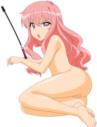 1girls absurdres anus ass barefoot busakumas female female_only flat_chest highres legs long_hair louise_francoise_le_blanc_de_la_valliere nude nude_filter open_mouth photoshop pink_hair pussy red_eyes solo thighs uncensored vector_trace zero_no_tsukaima