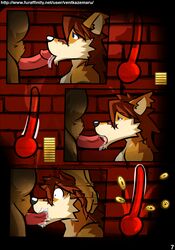 anthro blue_eyes brown_fur brown_hair canine comic cum eye_patch eyewear feline fur hair male male_only mammal nude penis quebec red_savarin scar solatorobo tiger tongue ventkazemaru video_games